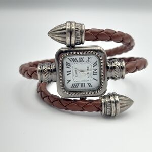 Western Brown Leather Braided Wrap Watch with Aged Silver Accents - New battery